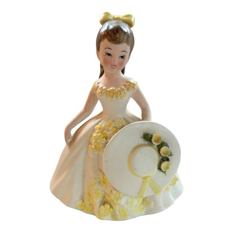 New! Vintage Lefton Girl Planter Brunette with Bow  Dress W/Yellow Flowers & Hat was just added to eBay. Check it out! #eBay #eBaySeller Lefton Figurines, Bow Dress, Be Nice, Ebay Seller, Dress With Bow, New Vintage, Yellow Flowers, Check It Out, Art Collection