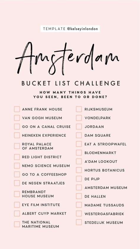 Bucket List Challenge, Amsterdam Bucket List, Things To Do In Amsterdam, To Do In Amsterdam, List Challenges, Netherlands Travel, Amsterdam Travel, Voyage Europe, Travel Checklist