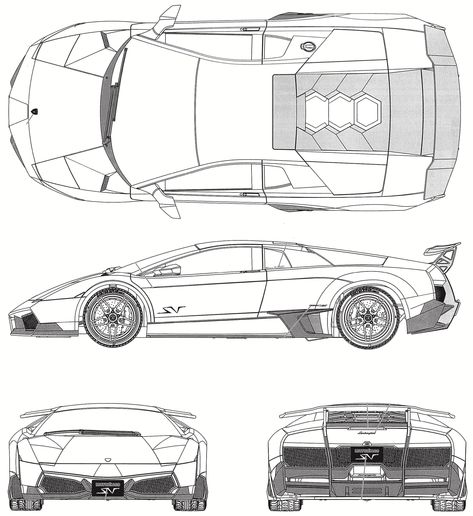 Lamborghini Murcielago LP 670-4 SV 2010 Blueprint - Download free blueprint for 3D modeling Lamborghini Blueprint, Car Blueprint 3d Modeling, Lamborghini Huracan Blue, Lamborghini Convertible, Lamborghini Murcielago Sv, Sketch Cars, Lamborghini Sv, Honda S660, Blueprint For 3d Modeling