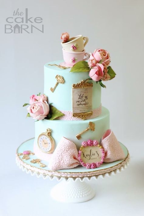 Tea party cake Tea Party Cake Birthday, Tea Party Birthday Cake, Sweet 16 Tea Party, Happy Sweet 16, Tall Cake, Dream Birthday, Sweet Sixteen Birthday Party Ideas, Birthday Cake For Mom, Tea Party Cake