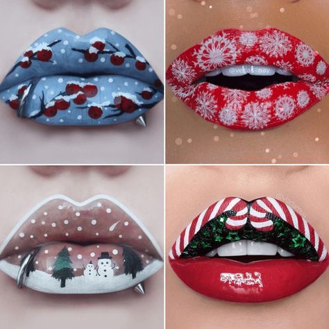 christmas lip art - lip art designs - satisfying lip art Christmas Lipstick, Christmas Lips, Holiday Eye Makeup, Makeup Looks Everyday, Xmas Makeup, Festive Makeup, Christmas Eye Makeup, Lip Art Makeup, Candy Makeup