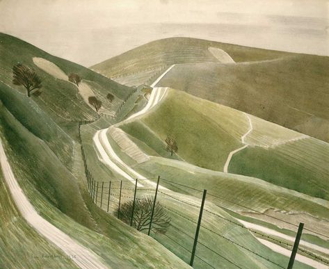 Chalk Paths, by Eric Ravilious, 1935 © Private Collection/Bridgeman Images. Sussex Downs, Hur Man Målar, Edward Hopper, Postcard Collection, Classic Paintings, Alphonse Mucha, A4 Poster, Art Appreciation, Awesome Art