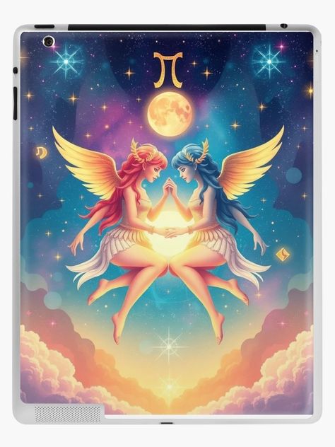 "Dreamy Gemini Angels – Whimsical Zodiac Art" iPad Case & Skin for Sale by fanuchi | Redbubble Zodiac Gemini Art, Gemini Art, Zodiac Gemini, Zodiac Art, Gemini Zodiac, Ipad Skin, Ipad Case, Ipad, Angel