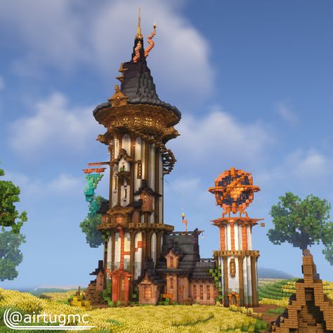 Freya Minecraft Builds, Minecraft Island Builds, Fantasy Wizard Tower, Minecraft Wizard Tower, Minecraft Landscape, Minecraft Tower, Wizard Tower, Minecraft Steampunk, Cottagecore Minecraft