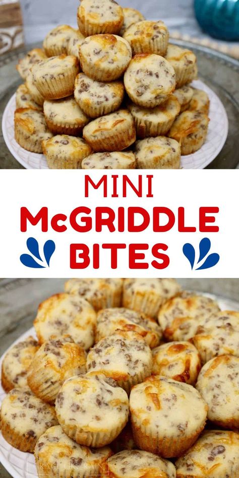 Mini McGriddle Bites Egg Muffin Tins Breakfast, 4 Ingredient Breakfast Muffins, Quick Breakfast Ideas For A Crowd, Egg Muffin Bites, Leftover Meals Ideas, Mini Meals Ideas Healthy, Toddler Meal Prep Ideas, Sausage Egg Bites Muffin Tins, Breakfast For Vacation