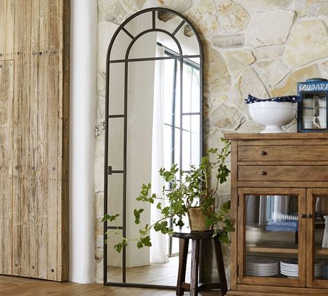 Arch Floor Mirror, Window Pane Mirror, Floor Length Mirror, Industrial Mirrors, Mirror Wall Bedroom, Full Length Mirror Wall, Arched Mirror, Metal Arch, Arch Mirror