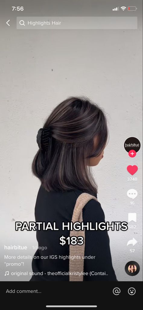 Mini Highlights Dark Hair, Dark Color Balayage Hair, Asian Brown Balayage Short Hair, Midnight Ash Hair Color, Partial Highlights For Black Hair Asian, Short Hair Subtle Balayage, Short Hair Color Ideas Asian, Asian Hair Subtle Highlights, Partial Hilights On Dark Hair