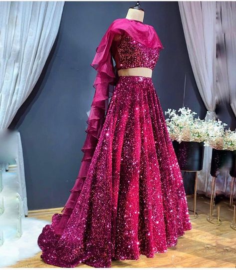 Fabric : ⏭ Velvet lehnga with sequence work all over + can can attach ( 4.25 meter flair 😍😍 ) ⏭ Velvet blouse with sequence work ( Unstich ) ( Small sequence sleeves fabric given ) ⏭ Ruffle layer duppata CARE INTRODUCTION:- HAND WASH \ DRY AND CLEAN Velvet Lehenga Choli, Casual Blouse Designs, Sequence Lehenga, Lehenga Choli Latest, Indian Bridesmaid Dresses, Velvet Lehenga, Velvet Wedding, Lehenga Choli Wedding, Regal Elegance