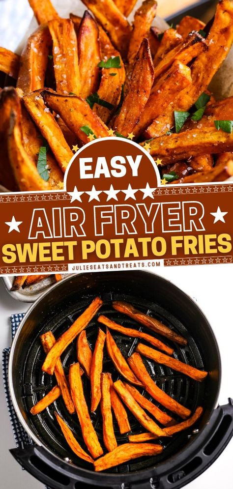 Need a quick and easy vegetable side dish that is also healthy? Learn how to make sweet potato fries from scratch! With this air fryer recipe, they come out hot and crispy even with a little oil… Best Air Fryer Sweet Potato, Potato Fries In Air Fryer, Make Sweet Potato Fries, Fries In Air Fryer, Homemade Sweet Potato Fries, Air Fryer Sweet Potato Fries, Making Sweet Potato Fries, Sweet Fries, Crispy Sweet Potato Fries