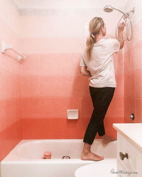 DIY painted pink ombré tile wall | House Mix