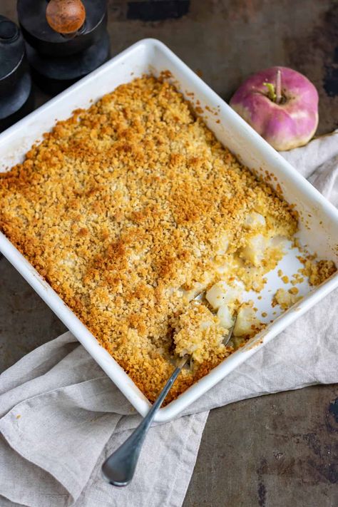 Turnip Gratin, Turnip Casserole Recipes, Apple Turnip Casserole, Turnip Bake Recipe, Turnip And Apple Casserole, Turnip Carrot Casserole, Rutabaga Turnip And Pear Gratin, Recipes Using Ham, Carrot Casserole