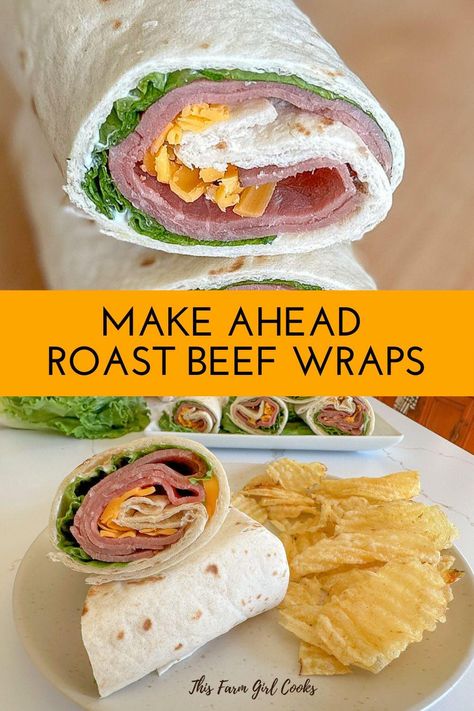 Roast Beef Wraps have tender slices of succulent roast beef, nestled in a fluffy tortilla wrap along with crisp lettuce, cheddar cheese and zesty condiments. Whether it's a quick lunch or a satisfying dinner, these wraps are a perfect balance of both convenience and mouth watering goodness! Wraps With Lunch Meat, Easy Lunch Meat Wraps, How To Make A Wrap Sandwich, Roast Beef Wraps Recipes, Beef Wraps Recipes, Healthy Lunch Meat Wraps, Roast Beef Tortilla Roll Ups, Roast Beef Wraps Cold, Farmer Meals