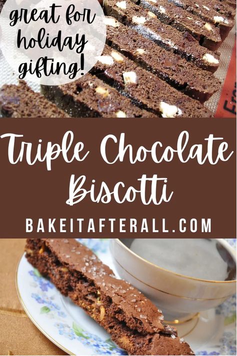 Nut Free Biscotti Recipe, Double Chocolate Biscotti Recipe, Chocolate Biscotti Recipe, Gluten Free Biscotti, Shower Recipes, Christmas Baking Gifts, Chocolate Biscotti, Christmas Baking Cookies, Christmas Baking Recipes