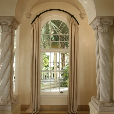 Room Divider Ideas Bedroom, Arched Window Coverings, Curtains For Arched Windows, Arched French Doors, Arched Window Treatments, Hot Tub Room, Doorway Decor, Arch Doorway, Arched Doors