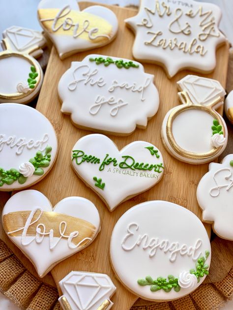 Simple Engagement Cookies Decorated, Engagement Cookies Decorated, Engagement Party Cookies, Gold Engagement Party, Engagement Cookies, Party Cookies, Simple Engagement, Cookies Decorated, Cookie Ideas