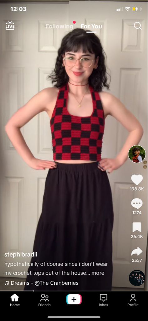 Black And Red Crochet, Checkered Crochet, Black Striped Shirt, Black Checkered, Crochet Inspo, Checkered Shirt, Diy Crochet Projects, Crochet Tops, Black Crochet