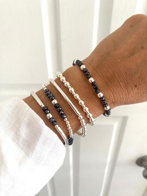 4mm Crystal Bracelet, Chistmas Gift, Blue Crystal Bracelet, Bracelet Inspo, Bracelet Set Silver, Blue Beaded Bracelets, Bohemian Bracelets, Stacked Jewelry, Stretchy Bracelets