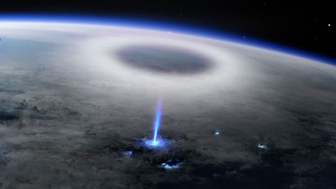 The origins of an enigmatic type of lightning in the upper atmosphere has been traced to a 10-microsecond flash of bright blue light. Thunderstorm Clouds, Blue Lightning, Atmospheric Phenomenon, Solar Flare, Meteor Shower, International Space Station, Earth From Space, Above The Clouds, Science News