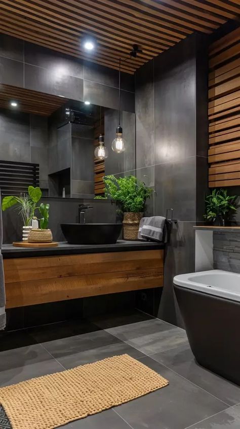 Modern Industrial Bathroom, Modern Bathroom Ideas, Minimalist Bathroom Design, Bathroom Inspiration Modern, Modern Ideas, Industrial Interiors, Functional Space, Bathroom Spa, Basement Decor