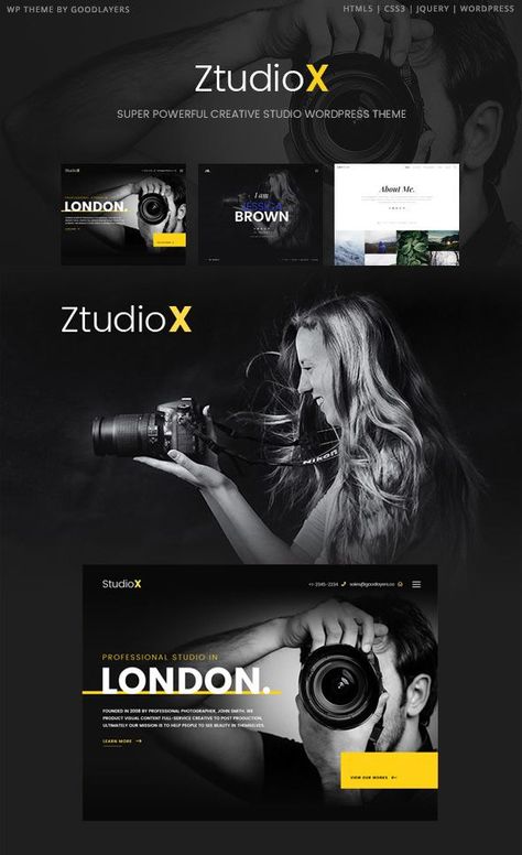 Photography Portfolio WordPress Theme. A Creative WordPress Theme For Photography Portfolio is a premium WordPress theme especially designed for Photographer, Photo studio, Photography agency, Creative agency, Creative Studio, Producer, Filming & Movie maker, Post Production service. Easy to customize. SEO optimized web design. #WordPress #portfolio #photography #gallery #showcase #studio #agency #freelance #business #corporate #film #responsive #websitedesign #webdesign Photographer Website Design, Web Design Photography, Wordpress Portfolio, Basement Studio, Photography Agency, Movie Maker, Portfolio Photography, Ui Design Website, Website Ideas