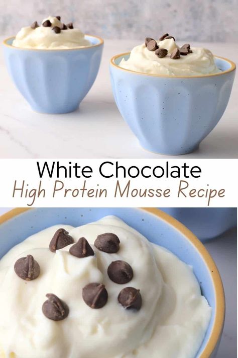 Enjoy a guilt-free dessert with this easy White Chocolate Protein Mousse recipe. Made with only 4 ingredients, it's a delicious way to satisfy your sweet tooth while getting 19 grams of protein per serving. Sugar Free White Chocolate Pudding, Protein Pudding Recipe Greek Yogurt, High Protein Mousse, Cottage Cheese Protein Mousse, White Chocolate Mousse Frozen Yogurt Recipe, Protein Powder Chocolate Mousse, Sugar Free Cake Recipes, Sugar Free Carrot Cake, Sugar Free White Chocolate