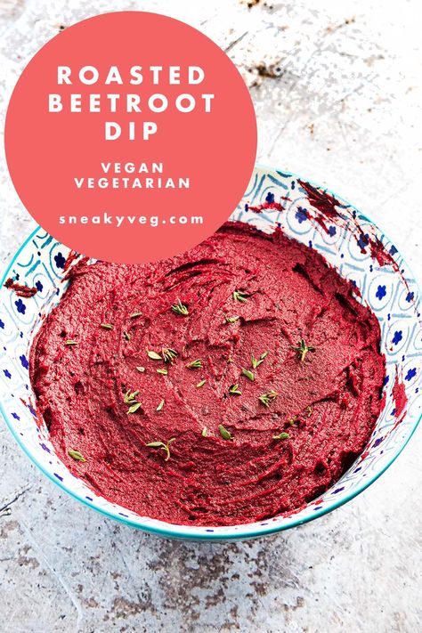 A delicious and creamy beetroot hummus dip with a beautiful vibrant colour and a wonderfully earthy yet light taste. Perfect as a dip with crackers or crudités, as part of a mezze meal, with pitta bread or even in a sandwich or wrap.  #beetrootdip #beetroothummus #vegandip #roastedbeetroot Vegan Dips For Parties, Dip For Parties, Vegan Mango Ice Cream, Beetroot Hummus, Roasted Beetroot, Beetroot Recipes, Hidden Vegetables, Hummus Dip, Pitta Bread