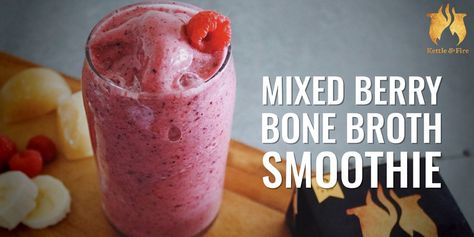 Mixed Berry Bone Broth Smoothie Bone Broth Smoothie, Tomatillo Soup, Heathy Smoothies, Bone Broth Protein, Broth Diet, Chili Verde, Inflammatory Recipes, Fruity Treats, Bone Broth Recipe