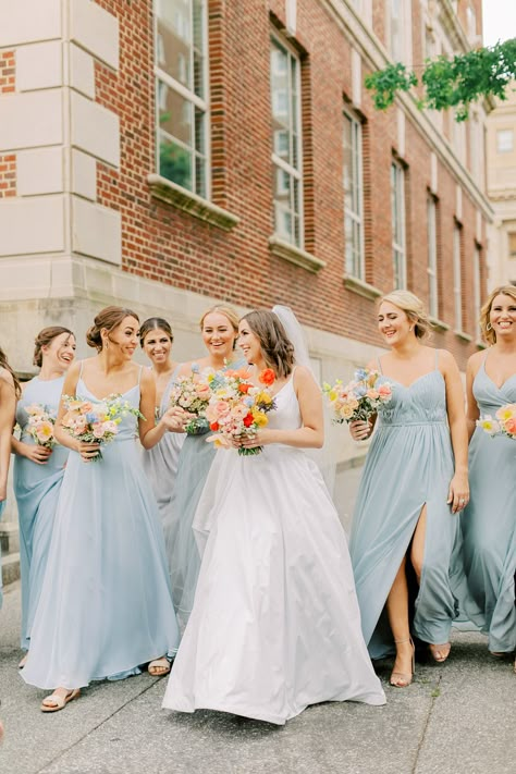 Maids to Order Bright Florals Bridesmaids, Colorful Flowers Bridesmaid, Bridesmaids Neutral, Spring Bridal Party, Bridesmaids Colors, Botanica Wedding, Flowers 2023, Open Air Wedding, Small Outdoor Wedding