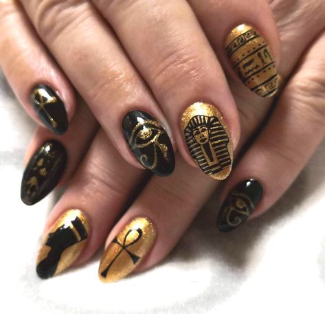 Egyptian Inspired Nails, Egypt Nail Art, Cleopatra Nails Egypt, Anubis Nails, Ankh Nails, Egyptian Nails Designs, Egypt Nails Design, Cleopatra Nails, Egyptian Nail Art