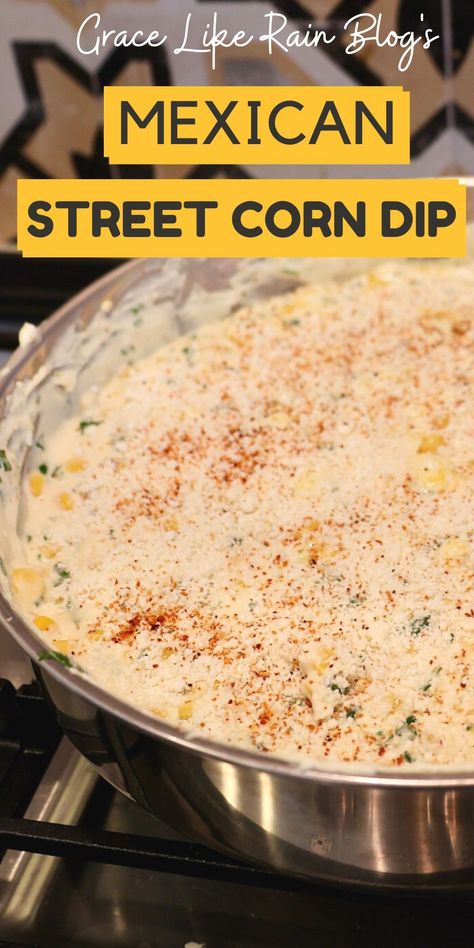 Mexican Street Corn Dip, also called Elote Dip, is a rich and creamy cheese dip with all your favorite Mexican flavors. You can make this easy dip on the stovetop or in the Crock Pot. You'll love all the Mexican flavors in this quick little dip. I'm sharing how to garnish it to take your party to the next level. Corn Queso Dip, Creamy Cheese Dip, Elote Dip, Stovetop Appetizers, Mexican Corn Dip, Street Corn Dip, Mexican Street Corn Dip, Hot Corn Dip, Corn Dip Recipes