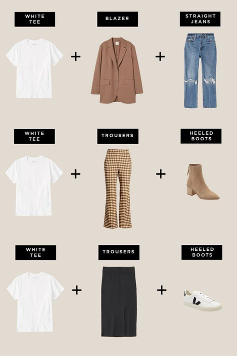 White Tee Outfits One Outfit 3 Ways, New Type Of Dresses, Casual Outfits For Going Out, No Clothes Day, Wear Same Outfit Every Day, How To Style A White Tee, White T Shirts Outfits, Quick Outfits For Going Out, How To Combine Clothes