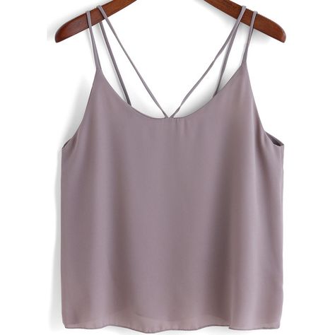 SheIn(sheinside) Grey Double Spaghetti Strap Chiffon Cami Top (150 MXN) ❤ liked on Polyvore featuring tops, crop tops, tanks, grey, crop top, grey tank top, cropped cami, spaghetti-strap tank tops et gray tank top Spaghetti Top Outfit, Gray Cami Tank Top For Summer, Gray Summer Tank Top With Straps, Casual H&m Cami Tank Top, H&m Casual Cami Tank Top, Fitted Gray Spaghetti Strap Tank Top, Chiffon Cami Tops, Spaghetti Strap Shirt, Chiffon Tank Tops