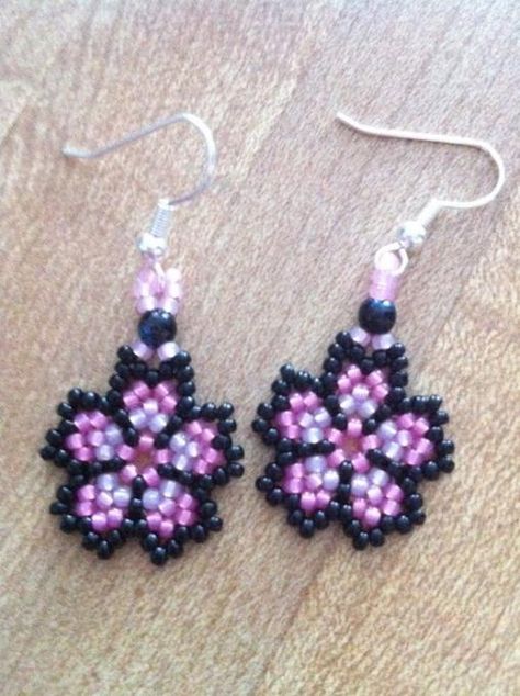 Seed beads flower earrings made by  Christy Jones from LC.Pandahall.com Beaded Cherry Blossom, Earrings Pictures, Beaded Cherry, Cherry Blossom Earrings, Beading Earrings, Anting Manik, Beaded Earrings Tutorials, Beading Jewelery, Beaded Jewlery