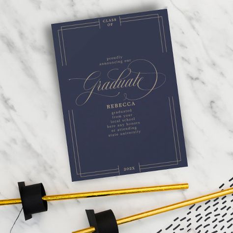 Our Graduate Classic Script Navy Graduation Announcement #zazzle #weddinginvitations #birthdayinvitations #babyshowerinvitations #zazzleinvitations #monogram #businesscards #graduation #homedecor Navy Graduation, Graduation Announcements High School, Graduation High School, Graduation Invitations High School, College Graduation Announcements, College Class, Graduation Announcement Cards, Messages For Friends, Graduation Announcement