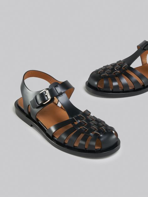 Black leather fisherman's sandal | Marni Buy List, Mens Slides, Slides Sandals, Shoes Collection, Slides Shoes, Direct Sales, Black Sandals, Shoe Collection, Official Store