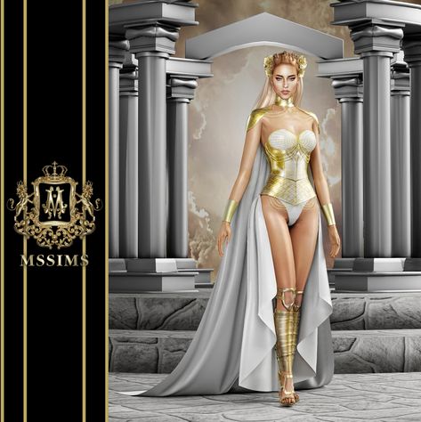 ATHENA | MSSIMS on Patreon Sims 4 Wedding Dress, Athena Dresses, Pelo Sims, Corset Outfit, Casas The Sims 4, Sims4 Clothes, Sims 4 Cc Packs, Goddess Dress, Sims 4 Collections