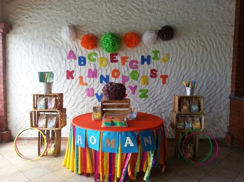 Alphabet Theme Birthday Party Ideas, Alphabet Birthday Party Decorations, Alphabet Birthday Party Theme, Abc Theme Birthday Party, Abc Birthday Party Ideas, Alphabet Themed Birthday Party, Chicka Chicka Boom Boom Birthday Party, Alphabet Birthday Parties, Abc Birthday Parties