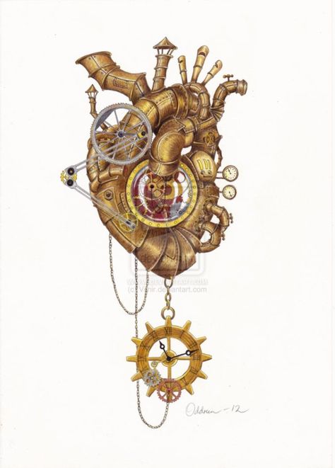 His Frozen Heart - Mechanized Masterpieces | The J. Aurel Guay Archive Steampunk Heart Art, Steampunk Heart Tattoo, Mechanical Heart Drawing, Human Heart Art, Steel Drawing, Mechanical Heart, Anatomical Heart Art, Steampunk Glasses, Steampunk Heart