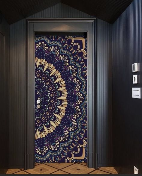 Mandala On Door, Cafe Murals, Door Painting Ideas Bedroom Aesthetic, Modern Doors, Contemporary Doors, Wallpaper Stores, Patterns Wallpaper, Internal Door, Office Black