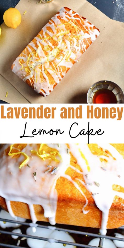 Lemon Lavender Pound Cake, Litha Baking, Honey Lavender Cookies, Honey Cakes Litha, Lavender Lemon Cake Recipe, Litha Desserts, Litha Food, Honey Lavender Cake, Lavender Honey Cake