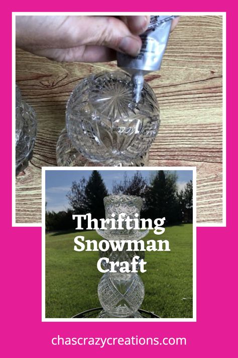 Thrifting Snowman Craft Glass Light Shades Repurposed, Glass Bowl Snowman Diy, Snowman Crafts Diy Dollar Stores, Upcycling Glassware, Glass Bowl Snowman, Glass Globes Crafts, Glass Snowman Crafts, Glass Jugs Decor, Mirror Centerpiece