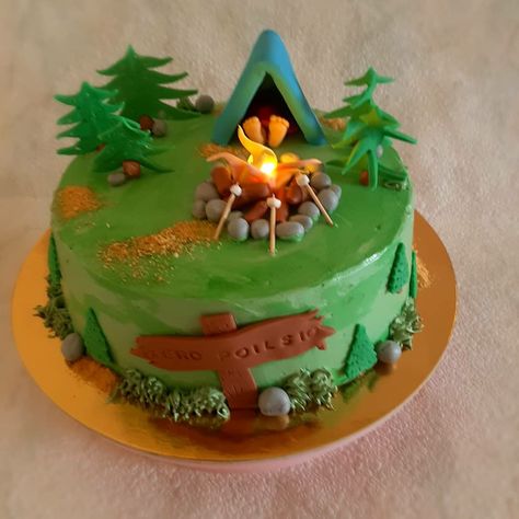 Hiking Birthday Cake, Camping Bday Cake, Birthday Cake Camping Theme, Bruce Cake, Scout Themed Cakes, Camping Cake Ideas, Camp Cake, Camping Theme Cakes, Camping Birthday Cake