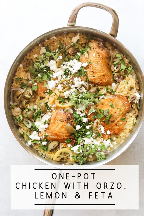 Baked Chicken And Orzo, Orzo Lemon, Craving California, Chicken With Orzo, Chicken And Orzo, Mediterranean Flavors, Feta Chicken, Orzo Recipes, Chicken Orzo