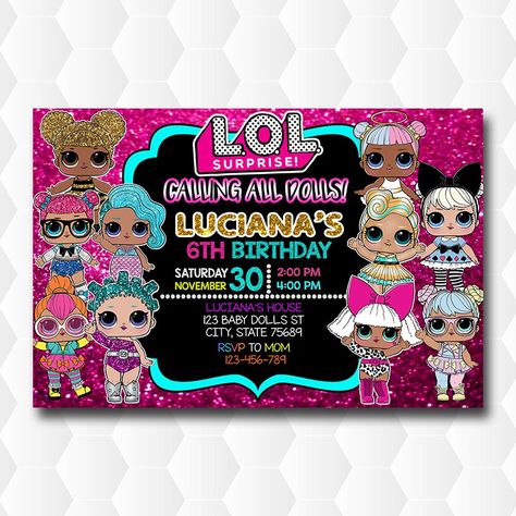 Funny Birthday Invitations, Baby Doll House, 7th Birthday Party Ideas, Surprise Birthday Invitations, Doll Party, Lol Dolls, 6th Birthday, Birthday Surprise, 7th Birthday