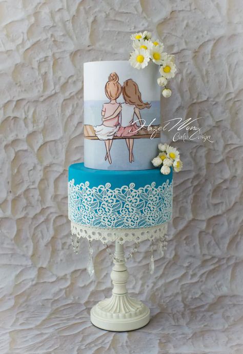 Friendship Love - A Best Friend's Collaboration - Cake by Hazel Wong Cake Design Best Friend Cake Design, Friendship Cake Design, Cake Designs For Best Friend, Best Friend Cake, Painted Fondant, Friendship Cake, Dessert Stands, Celebrating Friendship, Cake Wrecks