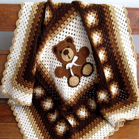 Teddy Bear Blanket - Crochet Pattern Crochet Teddy Bear Blanket, Teddy Bear Blanket, Motifs Afghans, Bear Blanket, Crocheted Blanket, Confection Au Crochet, Crochet Blanket Afghan, Baby Afghan Crochet, Crochet Teddy Bear