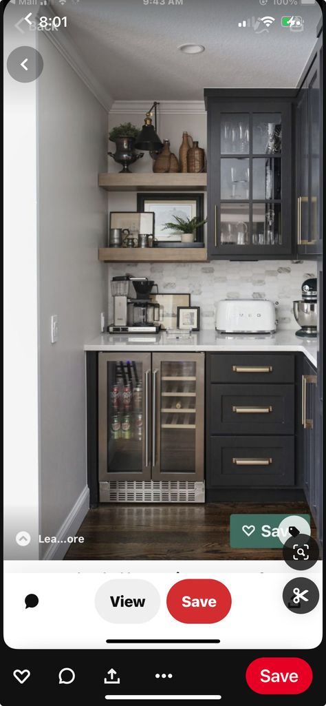 Black And White Wet Bar, Bar With Refrigerator, Built In Wet Bar, Wet Bar, Refrigerator, Built In, Bar, Closet