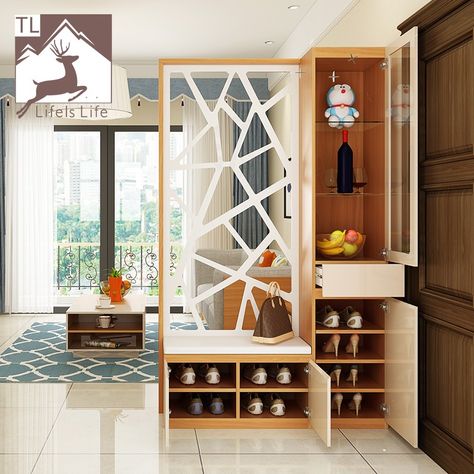 Living Room Divider, Living Room Partition, Room Partition Designs, Partition Design, House Goals, House Entrance, Home Living Room, Shoe Rack, Home Interior Design