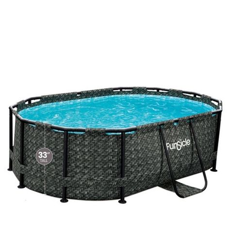 Funsicle Oasis 9 Foot by 10 Inch Oval Above Ground Pool with SkimmerPlus Filter Pump, Type I Filter Cartridge, and SureStep Ladder, Dark Herringbone Oval Swimming Pool, Oval Above Ground Pools, Safe Pool, Oval Pool, Lap Swimming, Space Experience, Family Pool, Above Ground Swimming Pools, Swimming Pool Spa