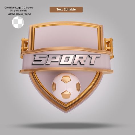 Creative 3d gold sport shield rendering | Premium Psd #Freepik #psd #game-flyer #game-poster #football-social-media #stadium-icon Sports Trophies, Poster Football, Dream High, Game Poster, Logo Project, Shield Logo, Gold Cup, Gold Text, 3d Text